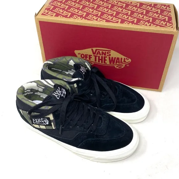 VANS Half Cab 33 DX Shoes Mid Black Camo Suede Skate Sneakers Women VN0A5KX6Y28
