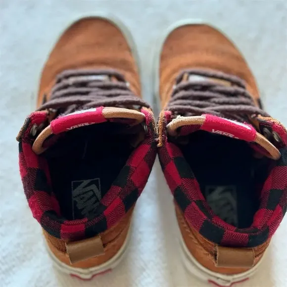Vans Kids Sz 12.5 Brown Suede Buffalo Plaid High-Top Skate Shoes