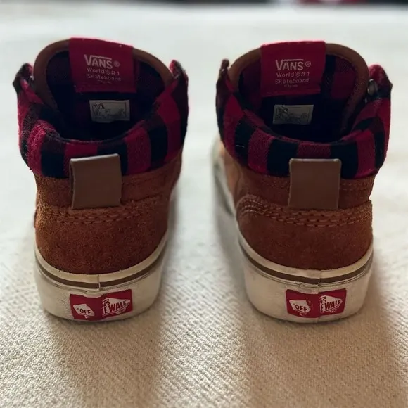 Vans Kids Sz 12.5 Brown Suede Buffalo Plaid High-Top Skate Shoes