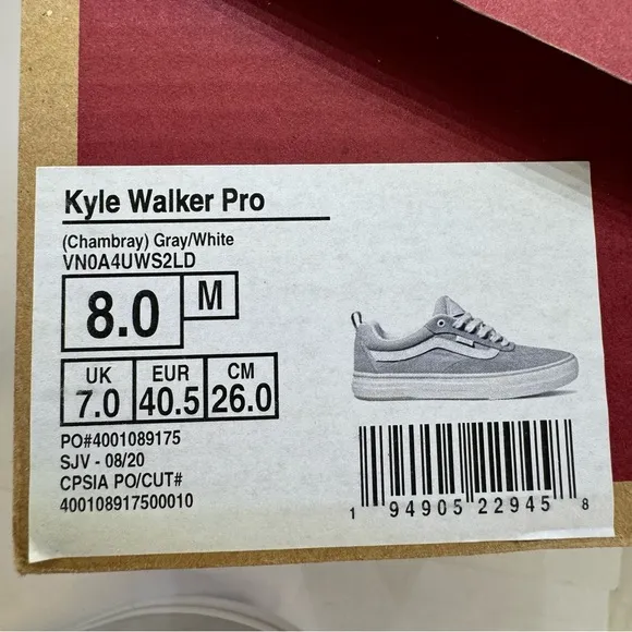Vans Kyle Walker Pro Skate Chambray Shoes Grey White Men's Size 8