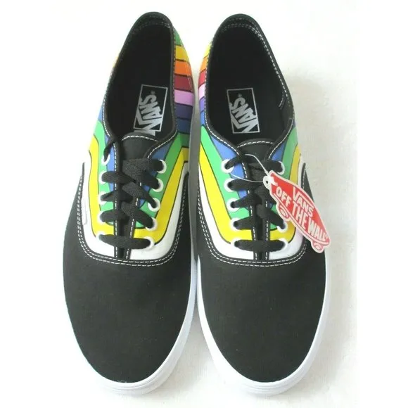 Vans Men's Authentic Refract Rainbow Striped Canvas Skate shoes Sizes NWT