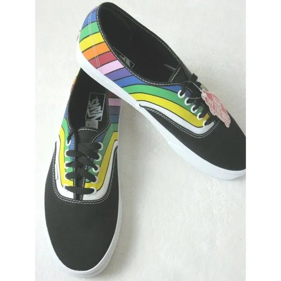 Vans Men's Authentic Refract Rainbow Striped Canvas Skate shoes Sizes NWT