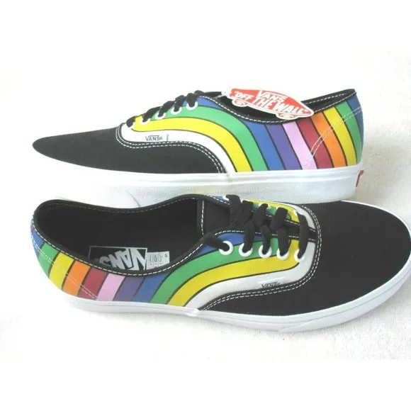 Vans Men's Authentic Refract Rainbow Striped Canvas Skate shoes Sizes NWT