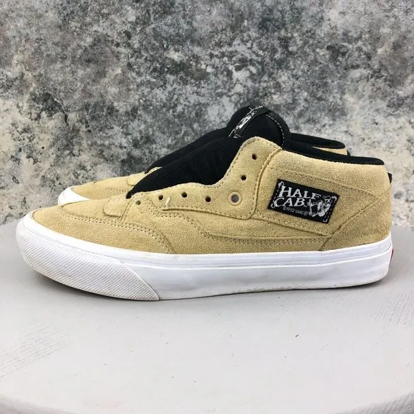 Vans Men's Size 9.5 Half Cab Taupe Tan Black Suede Lace-Up Skate Sneakers Shoes