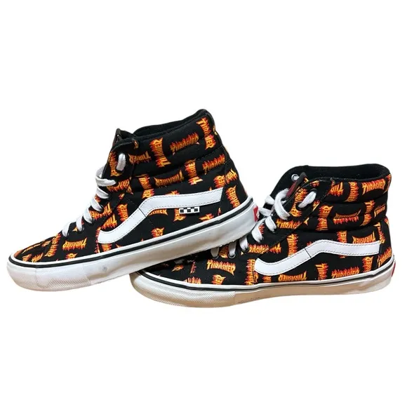 🟡Vans Men’s Thrasher x Skate Sk8-Hi 'Allover Thrasher Logo Shoes Size 11.5