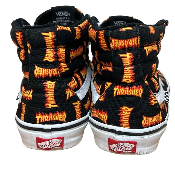 🟡Vans Men’s Thrasher x Skate Sk8-Hi 'Allover Thrasher Logo Shoes Size 11.5