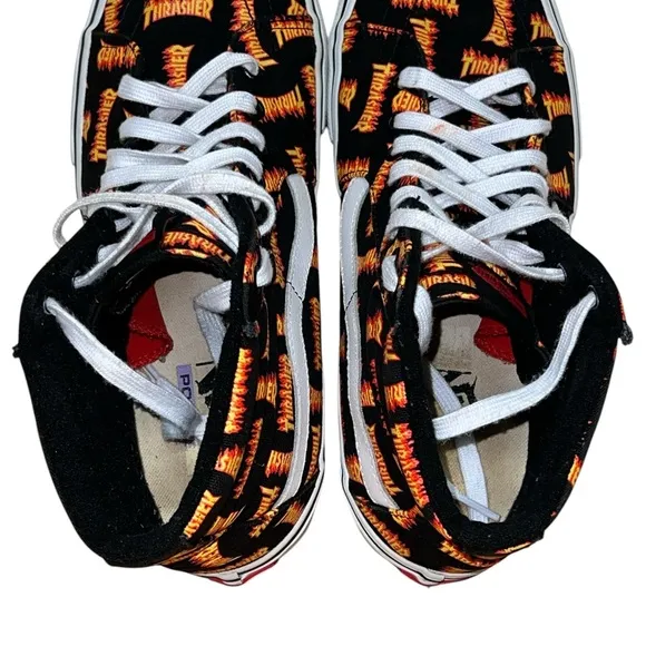 🟡Vans Men’s Thrasher x Skate Sk8-Hi 'Allover Thrasher Logo Shoes Size 11.5