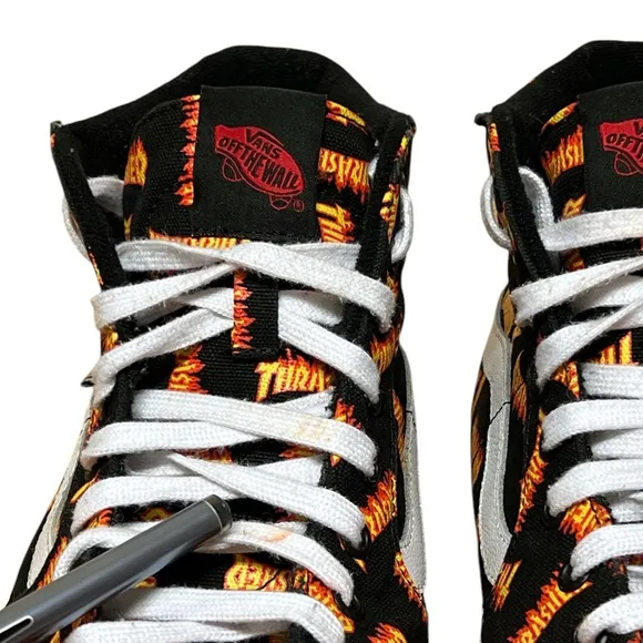 🟡Vans Men’s Thrasher x Skate Sk8-Hi 'Allover Thrasher Logo Shoes Size 11.5
