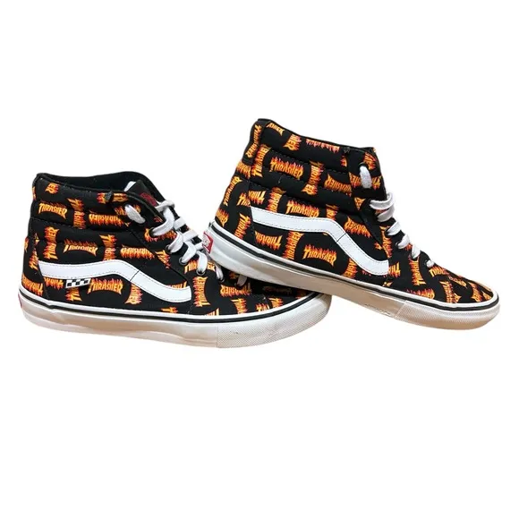 🟡Vans Men’s Thrasher x Skate Sk8-Hi 'Allover Thrasher Logo Shoes Size 11.5