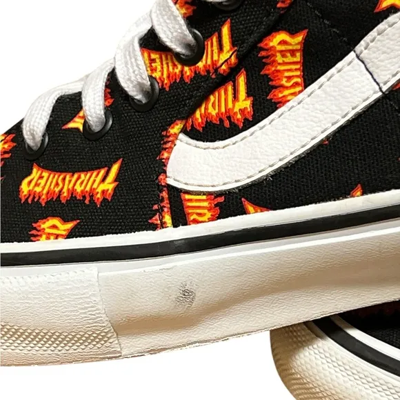 🟡Vans Men’s Thrasher x Skate Sk8-Hi 'Allover Thrasher Logo Shoes Size 11.5
