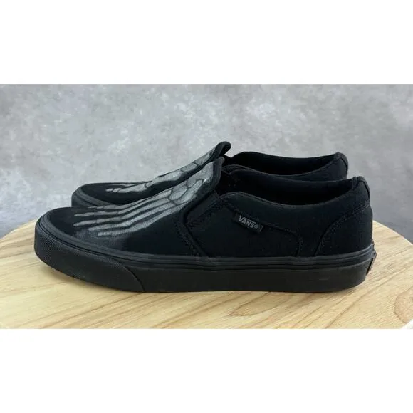 VANS Off The Wall Slip On Sneaker BLACK 508731 Shoes Skeleton Men Sz 8 Read