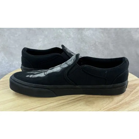 VANS Off The Wall Slip On Sneaker BLACK 508731 Shoes Skeleton Men Sz 8 Read