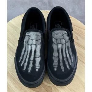 VANS Off The Wall Slip On Sneaker BLACK 508731 Shoes Skeleton Men Sz 8 Read