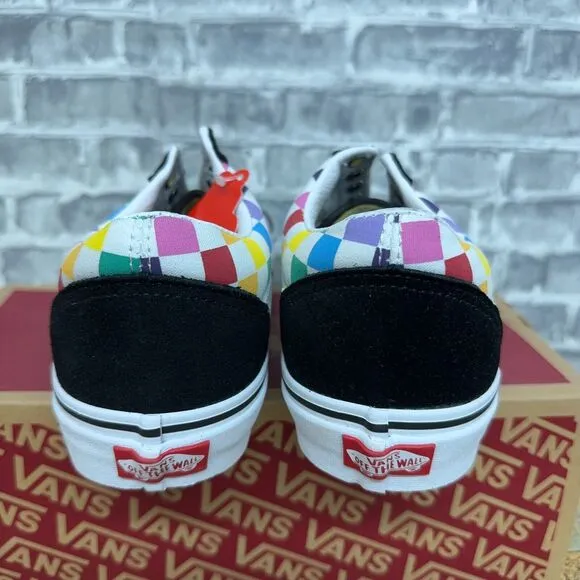Vans Old Skool Checkerboard‎ Rainbow Skate Shoes Mens Size 10.5 New