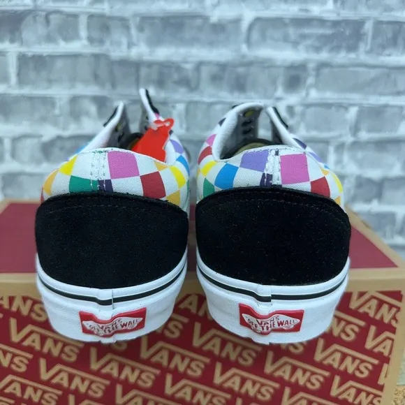 Vans Old Skool Checkerboard Rainbow Skate Shoes Mens Size 7‎ / Womens 8.5 New