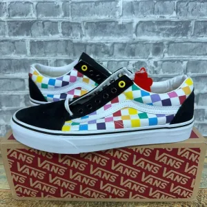 Vans Old Skool Checkerboard Rainbow Skate Shoes Mens Size 7‎ / Womens 8.5 New