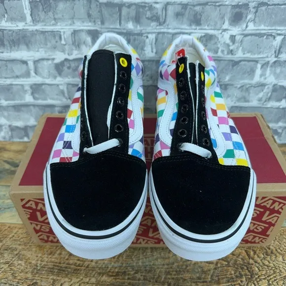 Vans Old Skool Checkerboard Rainbow Skate Shoes Mens Size 7‎ / Womens 8.5 New