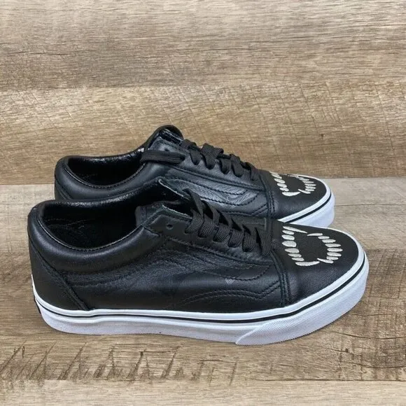 VANS Old Skool Fangs Black Leather Halloween Skate Shoes Womens 5.5 Mens 4 NEW