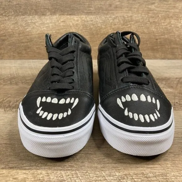 VANS Old Skool Fangs Black Leather Halloween Skate Shoes Womens 5.5 Mens 4 NEW