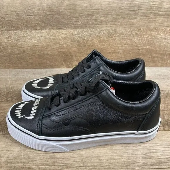 VANS Old Skool Fangs Black Leather Halloween Skate Shoes Womens 5.5 Mens 4 NEW
