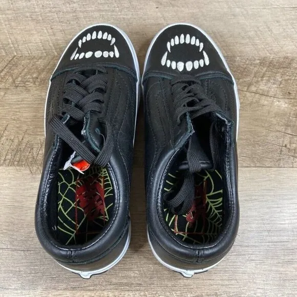 VANS Old Skool Fangs Black Leather Halloween Skate Shoes Womens 5.5 Mens 4 NEW