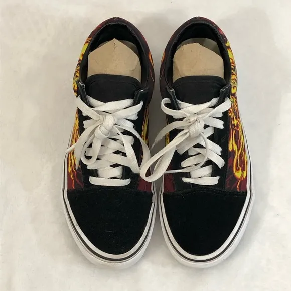Vans Old Skool Samurai Rising Flames Black Suede Sneaker Skate Shoes Womens Sz 6