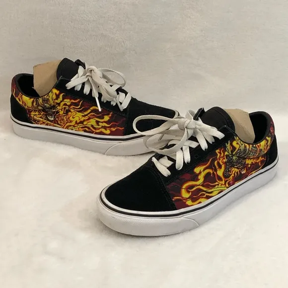 Vans Old Skool Samurai Rising Flames Black Suede Sneaker Skate Shoes Womens Sz 6