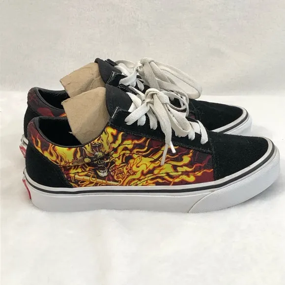 Vans Old Skool Samurai Rising Flames Black Suede Sneaker Skate Shoes Womens Sz 6