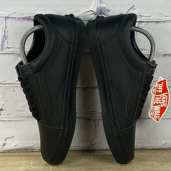 Vans Old Skool Triple Black Leather Sneakers Men's 9 Women's 10.5 Skate Shoes