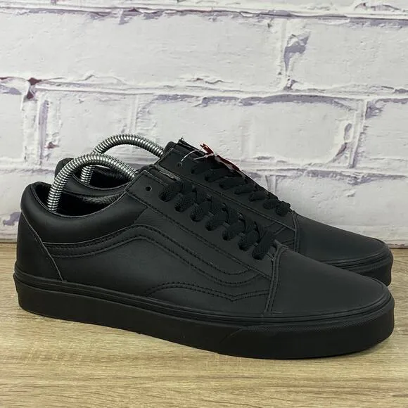 Vans Old Skool Triple Black Leather Sneakers Men's 9 Women's 10.5 Skate Shoes