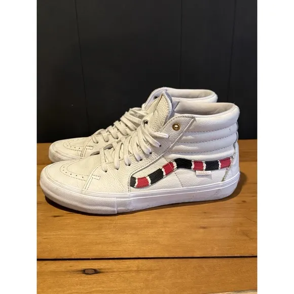 Vans SK8-Hi PRO White Leather Coral Snake Size 10 Men's Skate Shoes Sneakers