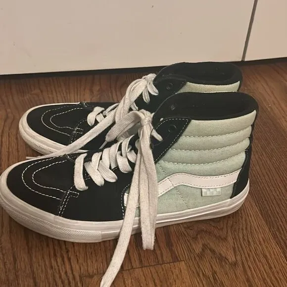 VANS Sk8-Hi Skate Shoes Canvas Suede Black Mint Sneakers Men’s Sz 7.5