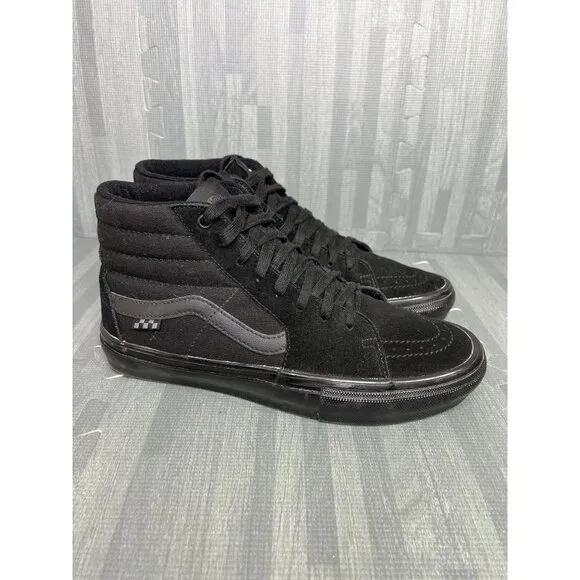 Vans SK8 HI Triple Black Pop Cush Sneakers Men's Size 9 Suede