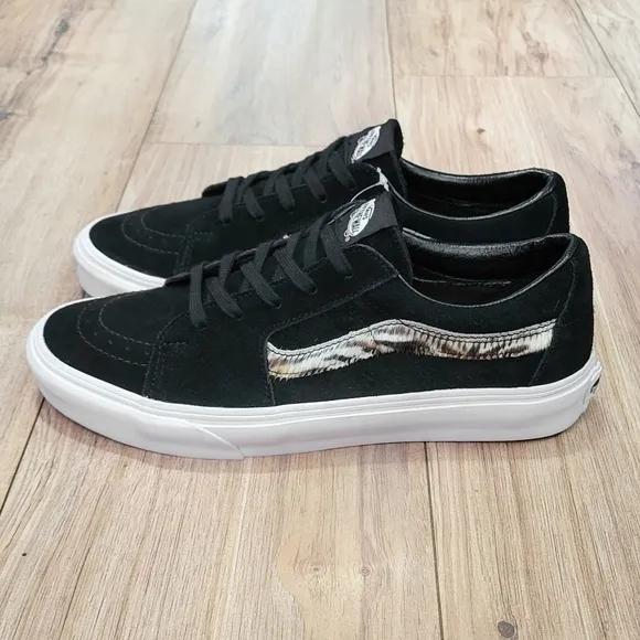 Vans Sk8 Low Black Suede Tiger Print Mens Size 8.5 Skate Shoes