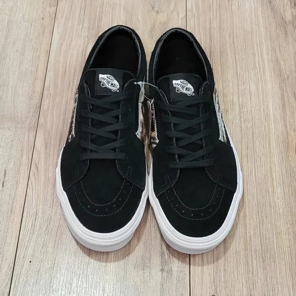 Vans Sk8 Low Black Suede Tiger Print Mens Size 8.5 Skate Shoes