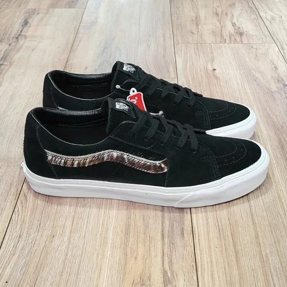 Vans Sk8 Low Black Suede Tiger Print Mens Size 8.5 Skate Shoes