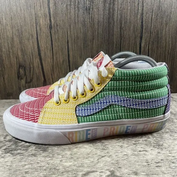 VANS Sk8-Mid PRIDE LGBTQ  Gay Rainbow Skate Colorblock Shoes Size M 8 W 9.5