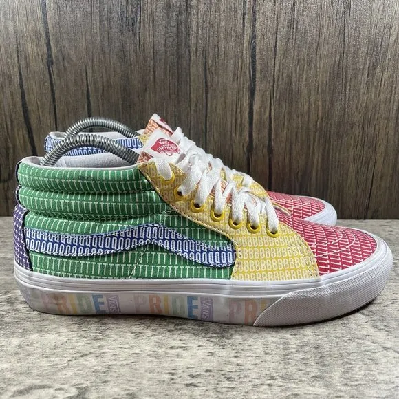 VANS Sk8-Mid PRIDE LGBTQ  Gay Rainbow Skate Colorblock Shoes Size M 8 W 9.5