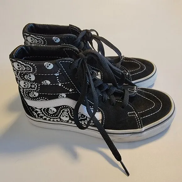 VANS Skate Shoes SK8-HI Bandana Suede Canvas  Sneaker Men's 4 Women's 5.5 Skulls
