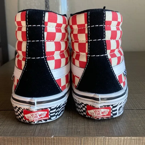 Vans Skate Sk8-Hi Reis Grosso 84 Black Red Checkerboard Shoes Men's Size 8