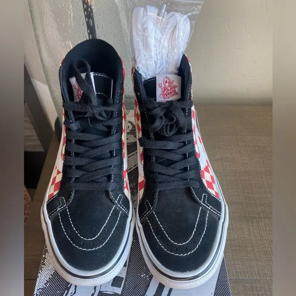 Vans Skate Sk8-Hi Reis Grosso 84 Black Red Checkerboard Shoes Men's Size 8