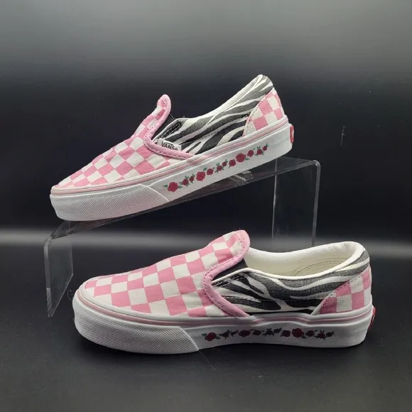 Vans Slip-On Prism Pink  Checkered‎ Zebra Rose Skate Shoes Youth Size 2.0