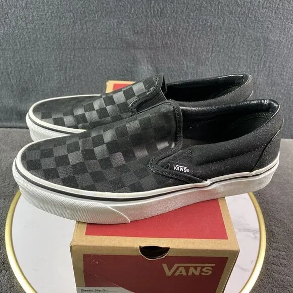 Vans Unisex Classic Checkerboard Black Slip On Skate Shoes US Men 6 Women 7.5