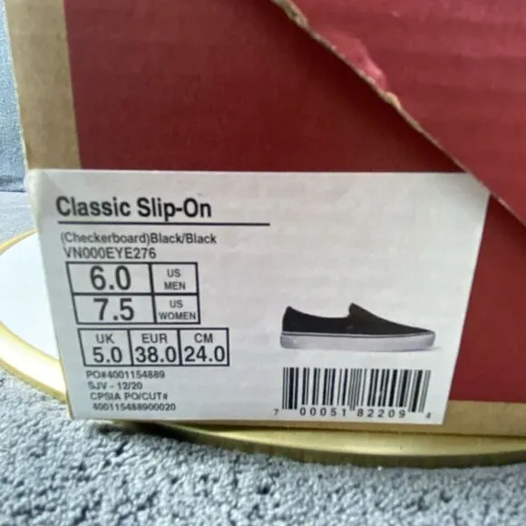 Vans Unisex Classic Checkerboard Black Slip On Skate Shoes US Men 6 Women 7.5