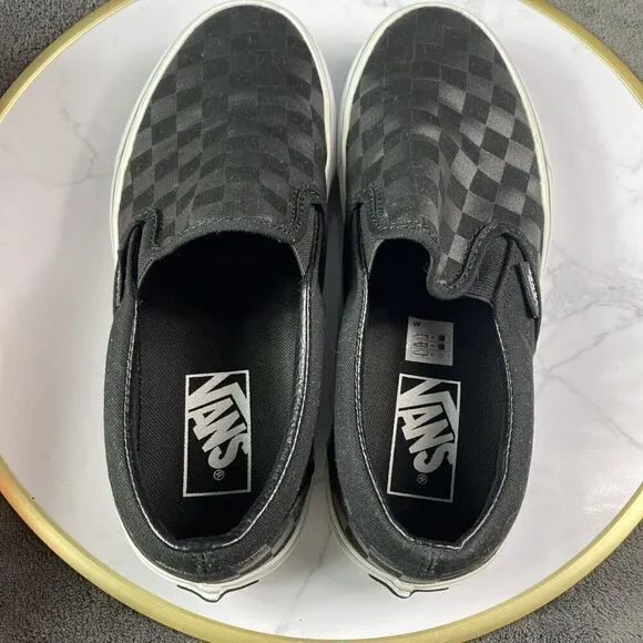 Vans Unisex Classic Checkerboard Black Slip On Skate Shoes US Men 6 Women 7.5
