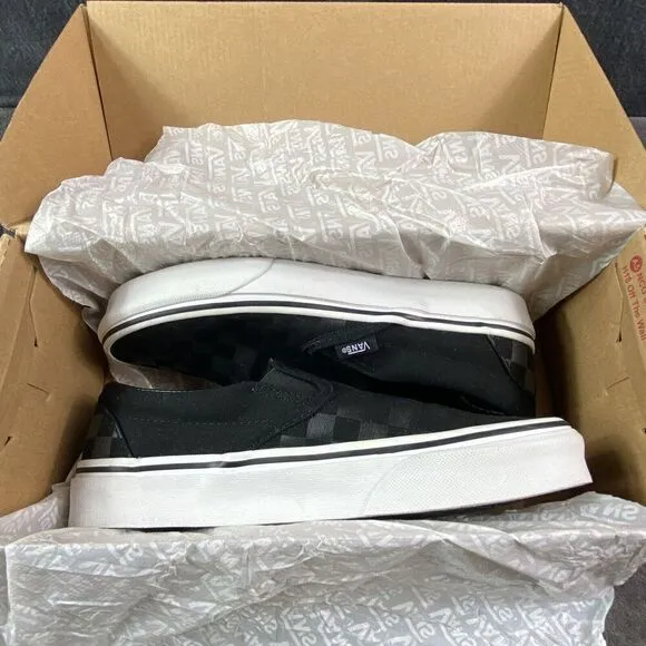 Vans Unisex Classic Checkerboard Black Slip On Skate Shoes US Men 6 Women 7.5