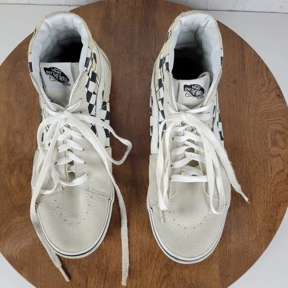 Vans Unisex Sk8 Hi Mens Skate Shoes 8 Cream Suede Checker Flame Classic Sneaker