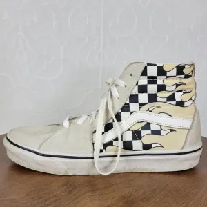Vans Unisex Sk8 Hi Mens Skate Shoes 8 Cream Suede Checker Flame Classic Sneaker