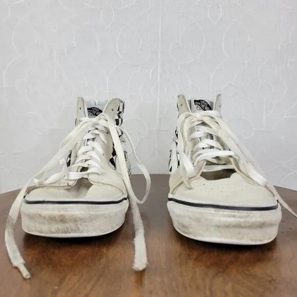 Vans Unisex Sk8 Hi Mens Skate Shoes 8 Cream Suede Checker Flame Classic Sneaker