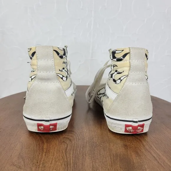 Vans Unisex Sk8 Hi Mens Skate Shoes 8 Cream Suede Checker Flame Classic Sneaker